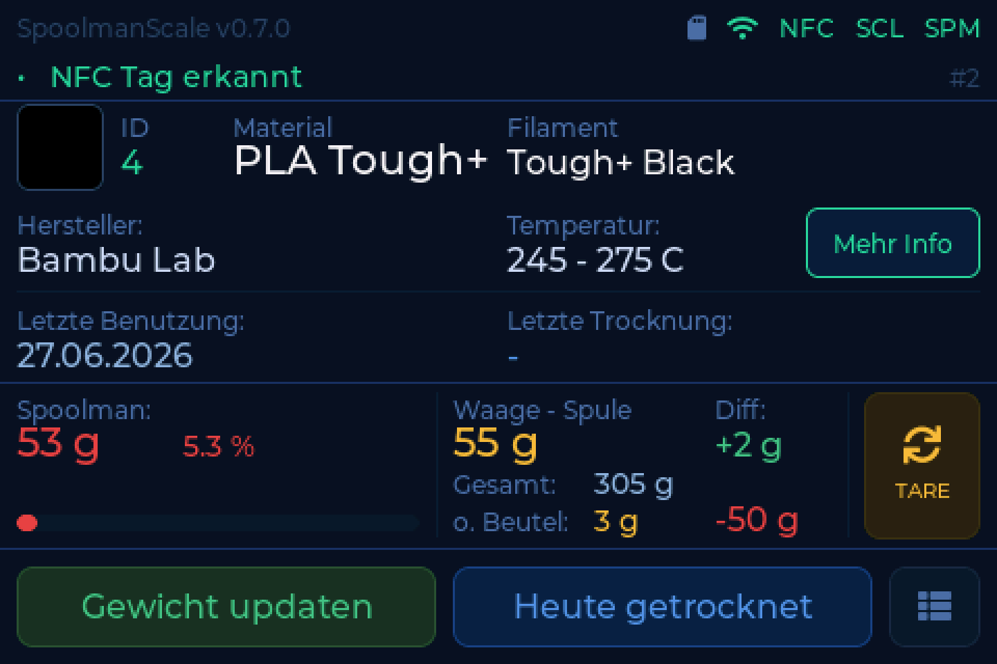 Fast leere Spule