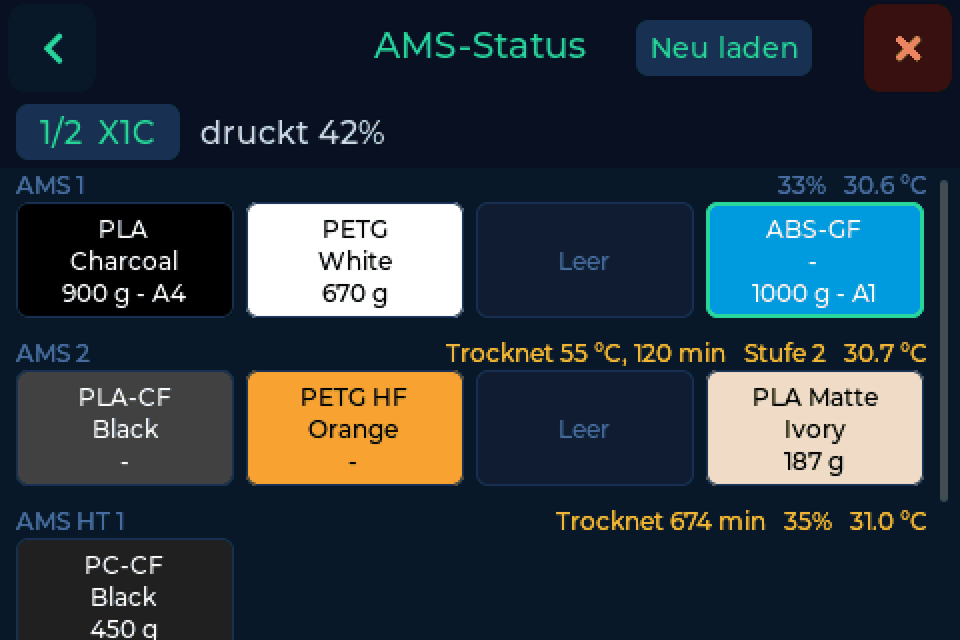 AMS-Ansicht mit drei Einheiten