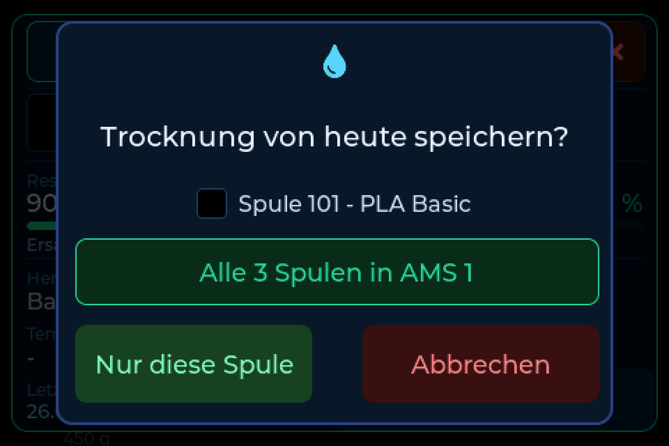 Trocknung für die ganze Einheit eintragen