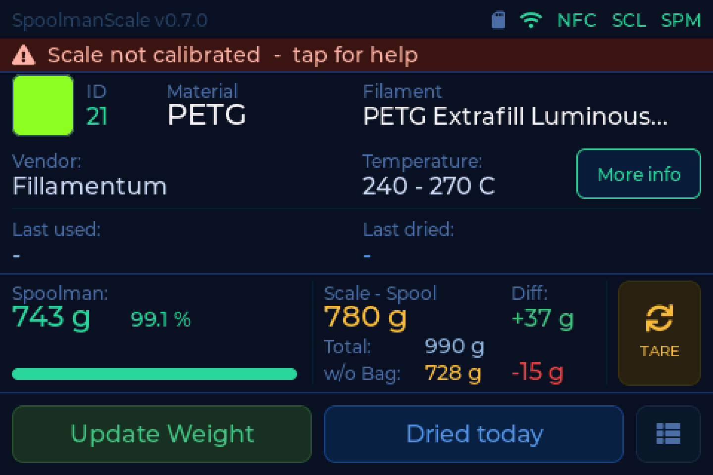 The status bar naming a fault