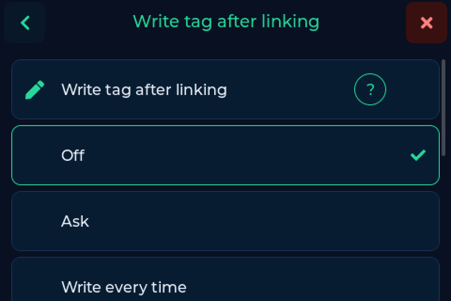 Tag writing options