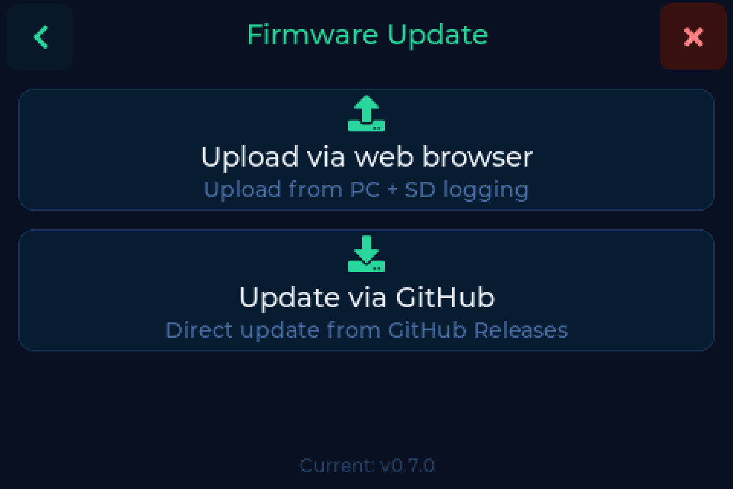 Firmware update on the device