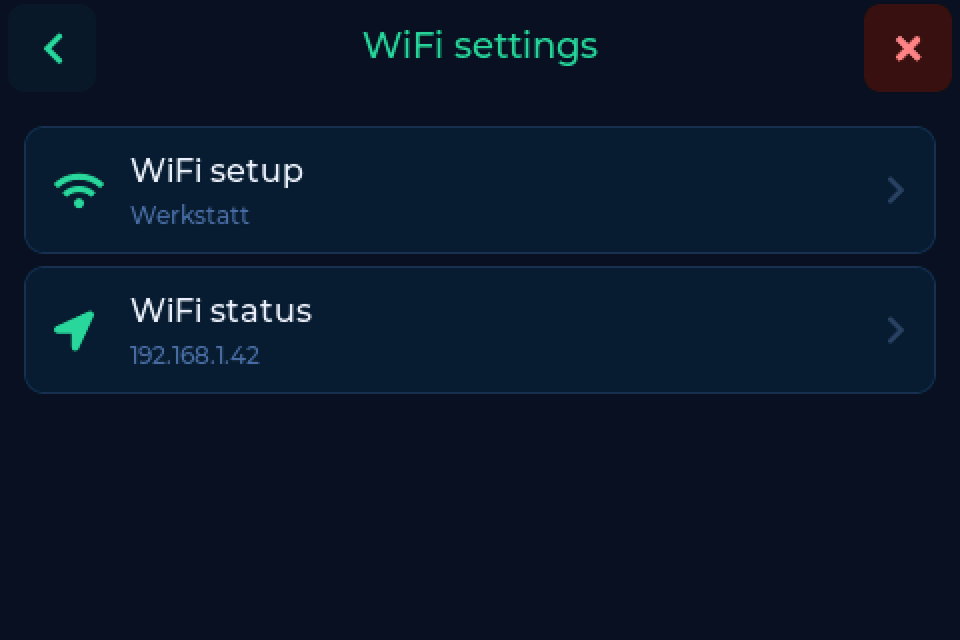 WiFi settings with the IP address under WiFi status