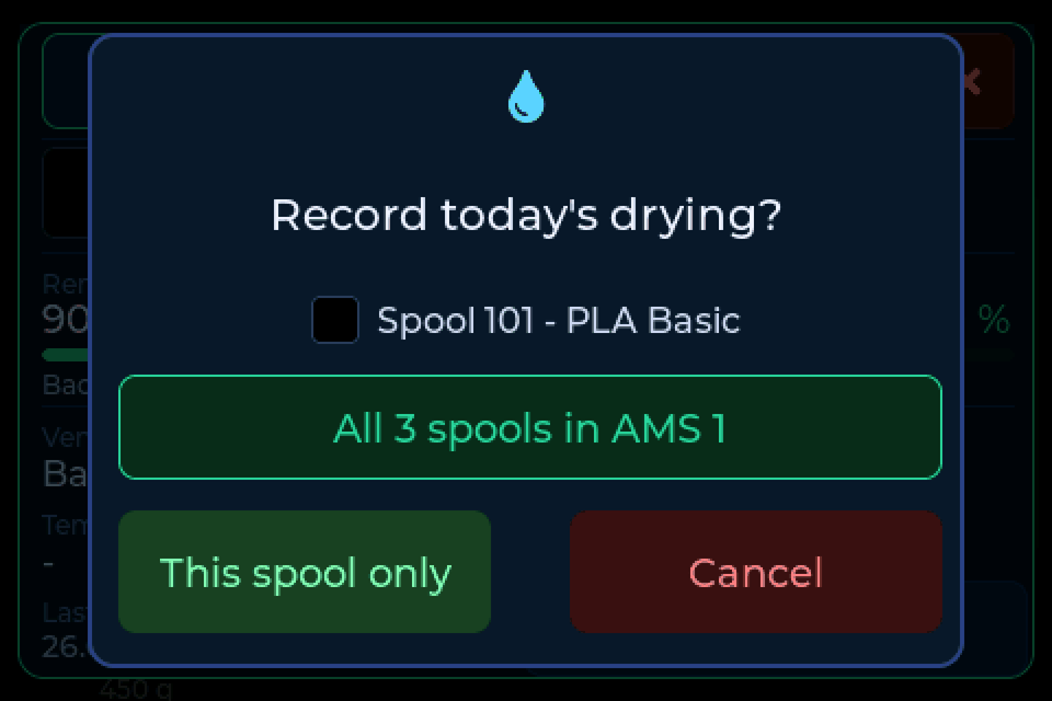 Record the drying for the whole unit