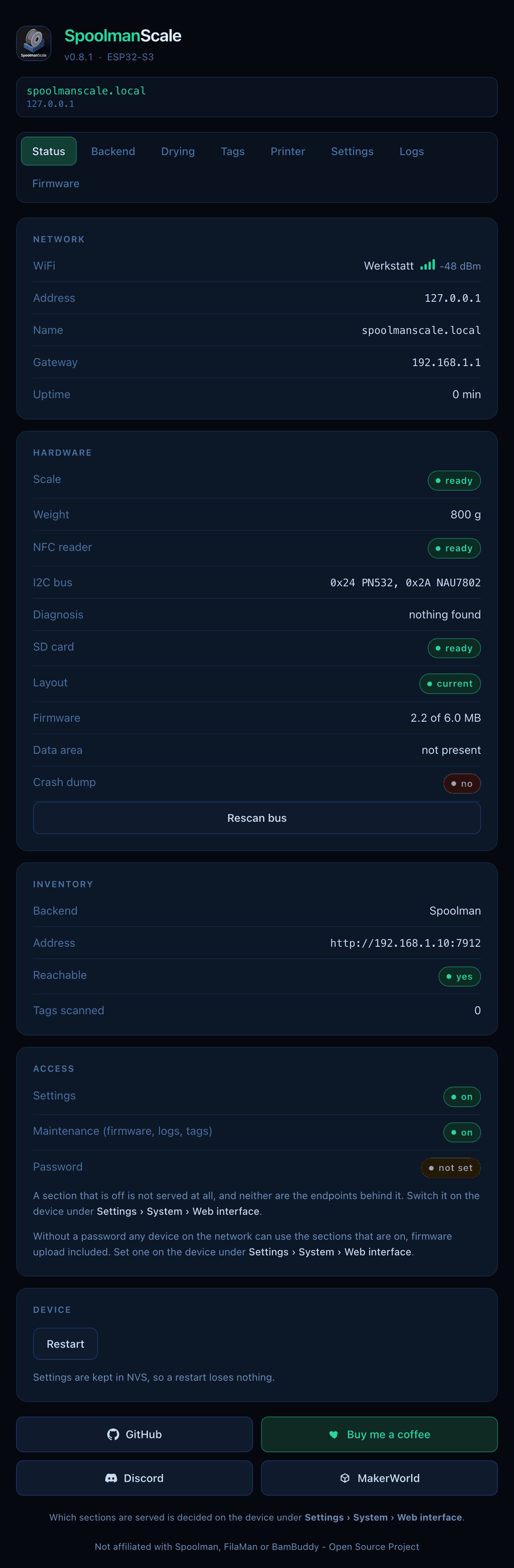 The Status page