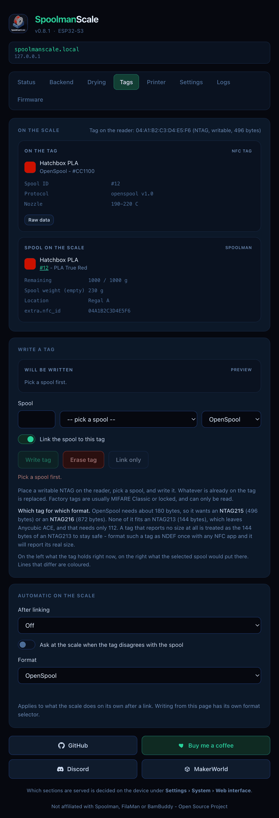 The Tags page
